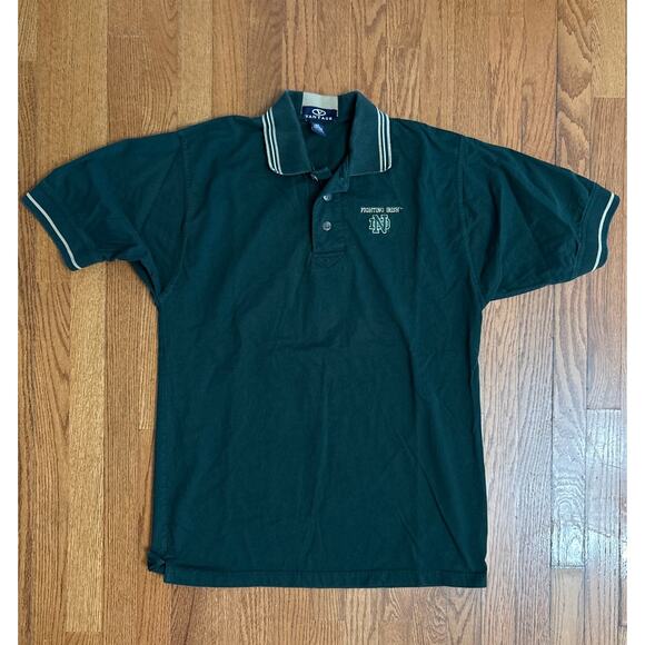 Vintage Notre Dame Fighting Irish Vantage Green Men's Polo Shirt Size Medium - Picture 1 of 5